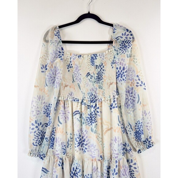 ARITZIA Wilfred Dress Blue Tempest Mini Smocked Puffed Floral Babydoll Boho XS - Picture 6 of 11